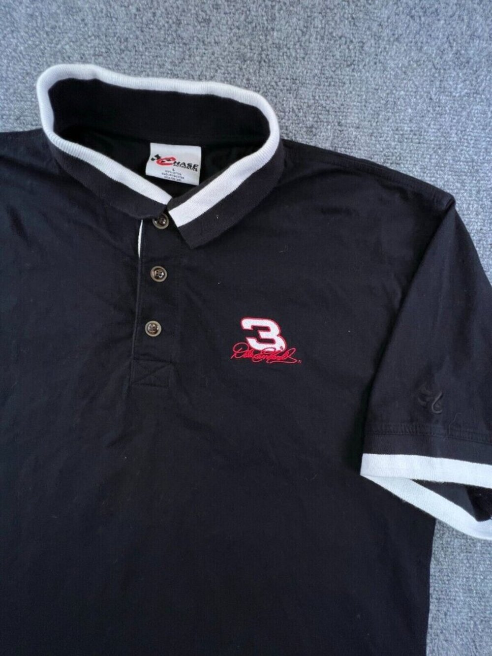 Chase Authentics Mens Dale Earnhardt Short Sleeve Black Polo Shirt Size Large